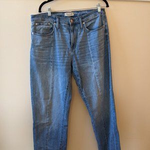 Madewell Cruiser Straight jeans whiskering raw edge